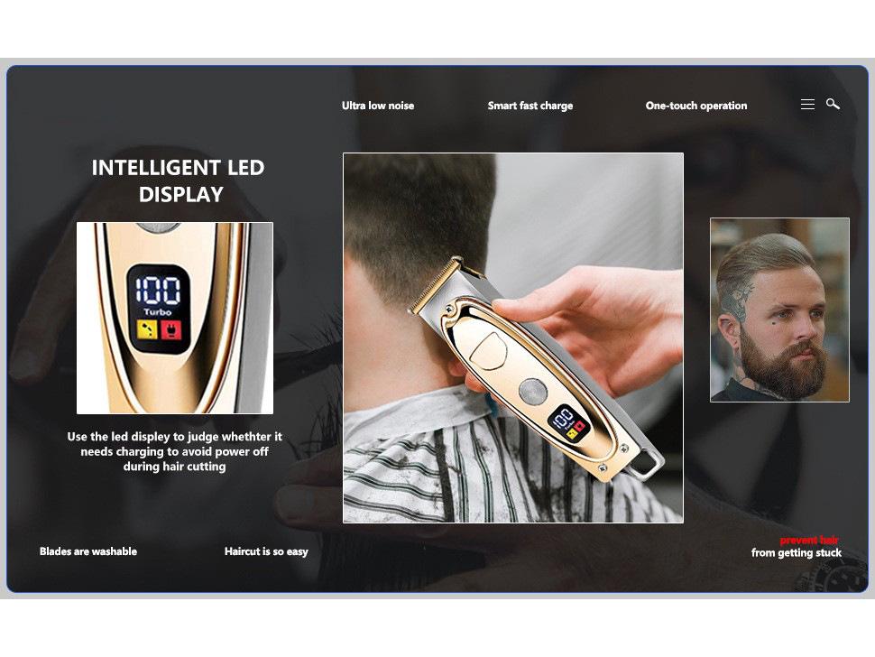 Профессиональная беспроводная электрическая машинка для стрижки волос с ЖК-дисплеем