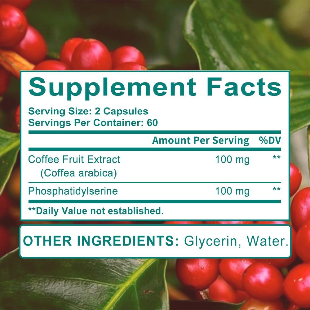 Didacat Brain Health Capsules, Coffee Fruit Extract & Phosphatidylserine, Memory Focus & Concentration Support, 120 Capsules Dietary Supplement