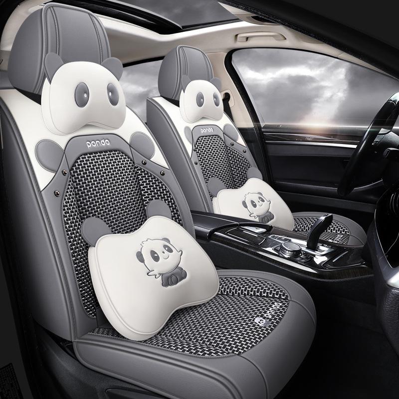 Новый мультяшный кожаный комплект подушек на сиденья автомобиля из ледяного шелка, на все сезоны