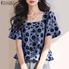 Женская летняя блузка с квадратным вырезом, коротким рукавом и повседневным принтом