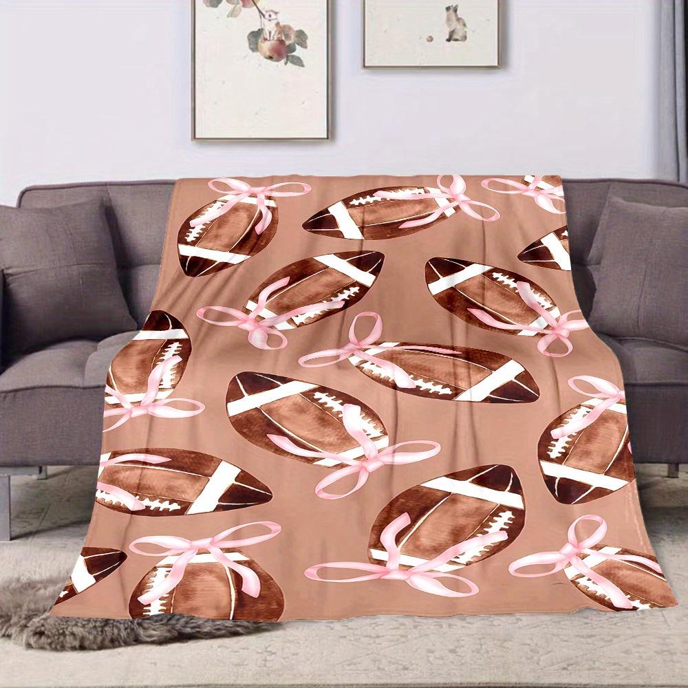 Pink Football Bow Print Flannel Throw Blanket Soft Reversible All Season Bed Sofa Camping Travel Gift