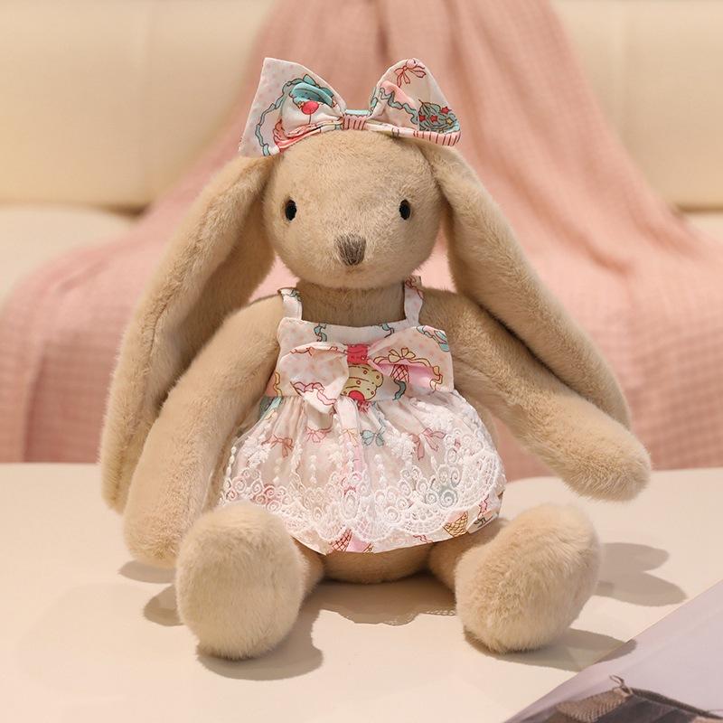 Милая сладкая юбка с цветами, плюшевая игрушка-кролик, одевающая маленькую куклу-белого кролика, девочка, успокаивающая тряпичная кукла