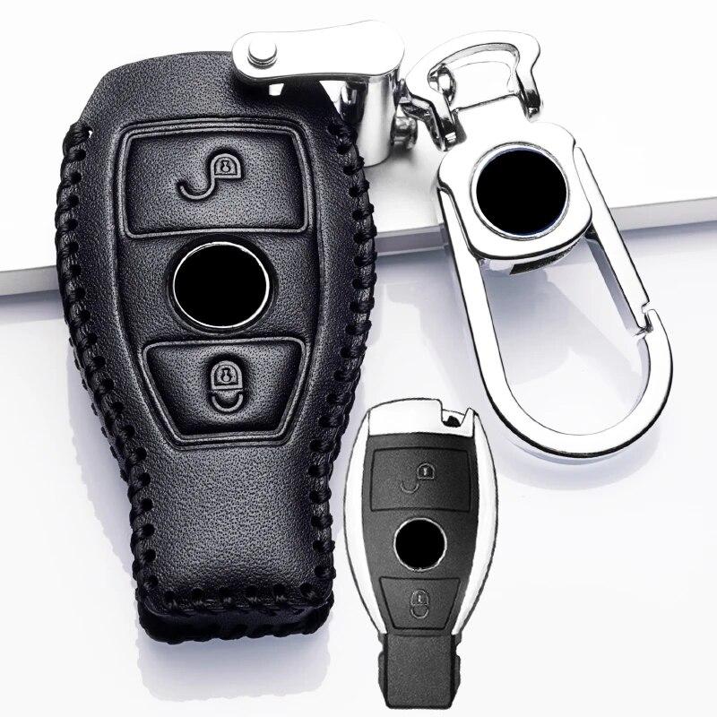 Кожаный чехол для ключей Benz 2 и 3 кнопки, смарт-чехол для автомобильных ключей для Mercedes Benz, аксессуары W203 W210 W211 W124, брелки для ключей