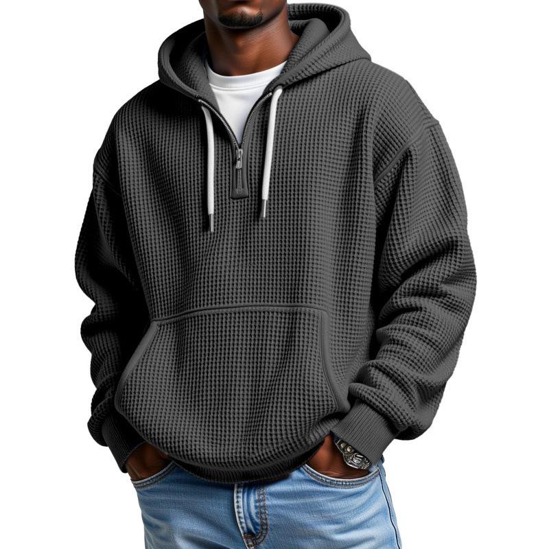 2026 Men's Fashion Waffle Hooded Sweatshirt: Spring/Autumn Trendy Long Sleeve Jacket