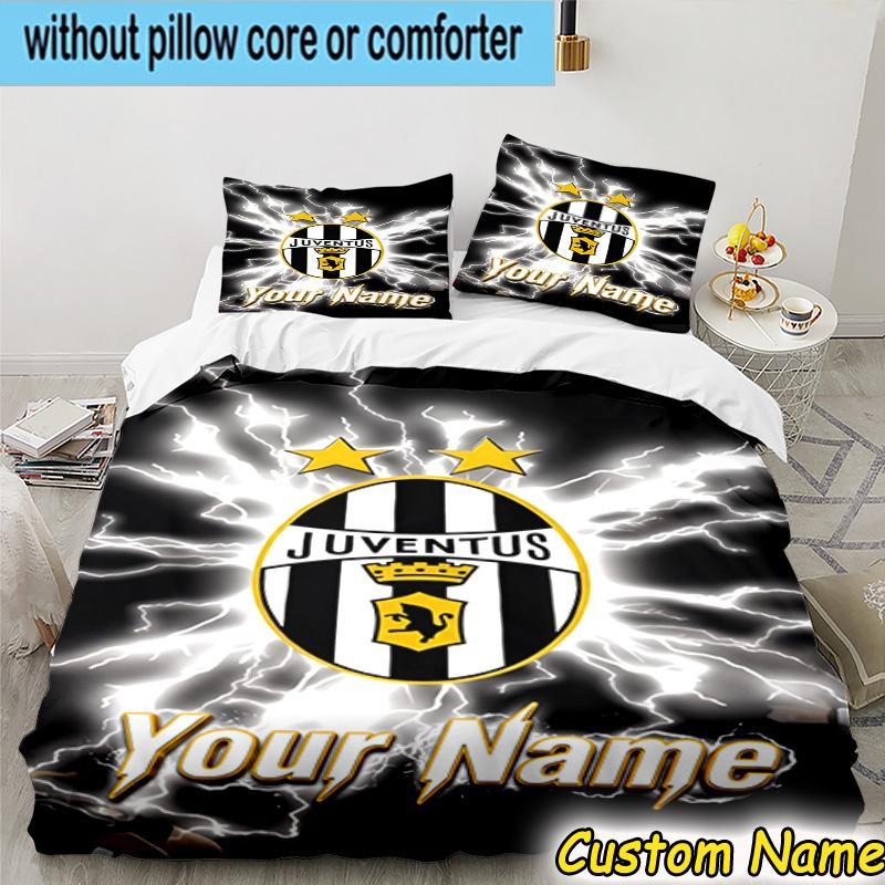 Custom Name Juventus FC Bedding Set 3PCS Duvet Cover Closure Includes 1 Duvet Cover & 2 Pillowcases for All Seasons Bedroom Decor