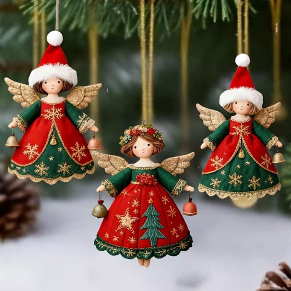 12PCS Wood Christmas Angel Ornaments Hand Painted Angel Tree Decorations Christmas Tree Decor