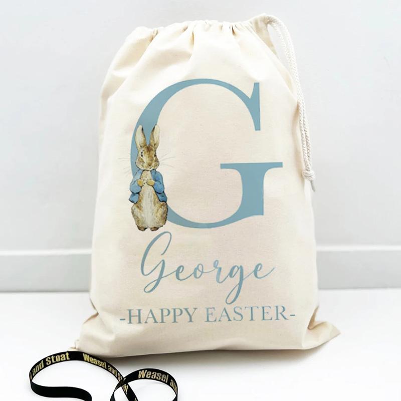 Personalised Initial Name Pink Blue Easter Bunny Rabbit Gift Bag Happy Easter Party Decoration Kid Boy Girl Egg Hunt Gift Bucket