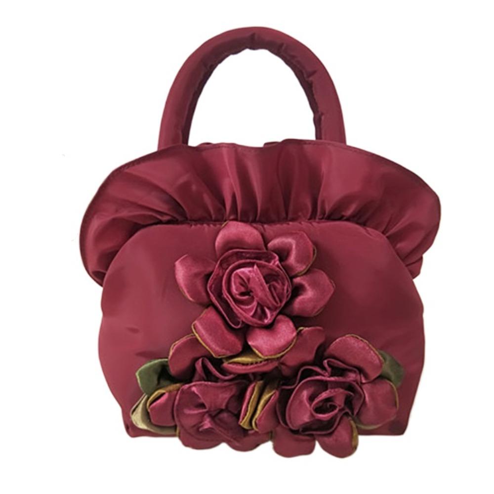 Leaf Rose Flower Handbag Satin Silk Small Purse Wallet Hanfu Flower Drawstrings Bag Ladies/Girls