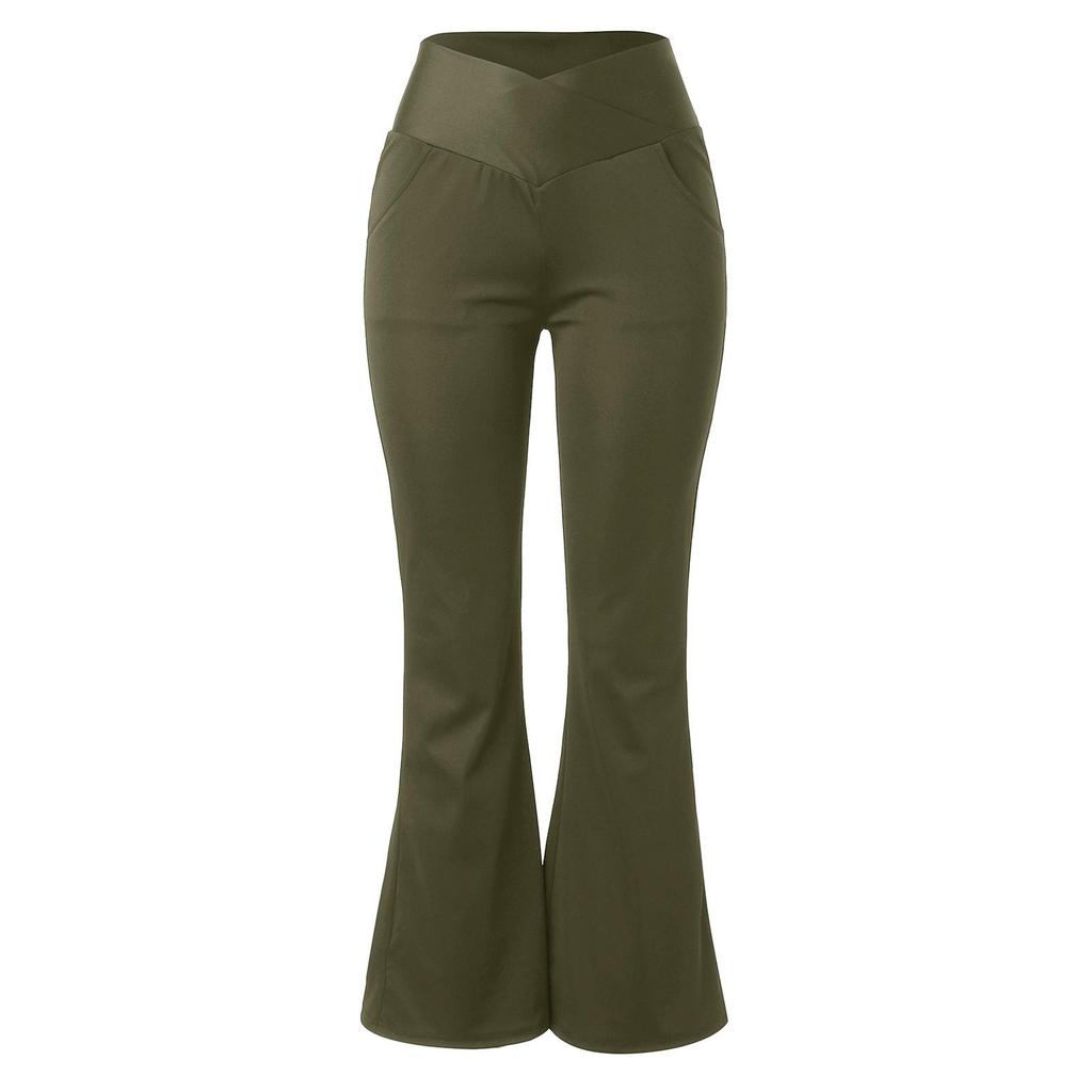 Women's Cross Waist Yoga Flare Pants - High Waist, Hip-Lifting, Abdomen Control, Elastic Wide-Leg Athletic Wear