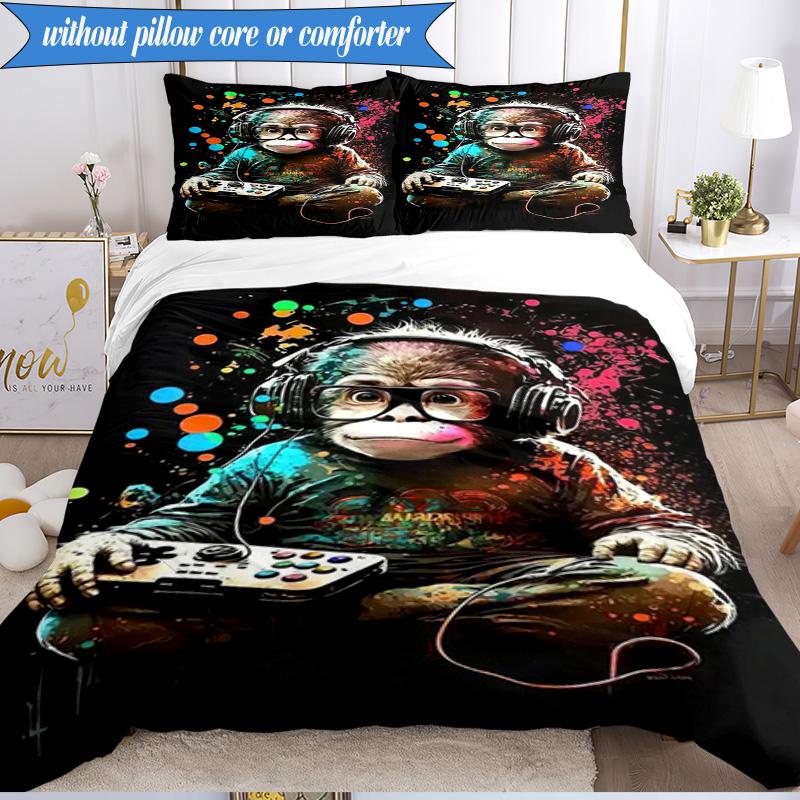 3PCS Monkey Gamer Adventure Bedding Set,Including 1pc Duvet Cover And 2pcs Pillowcases Perfect for Bedroom, Dormitory, Fan Christmas gift