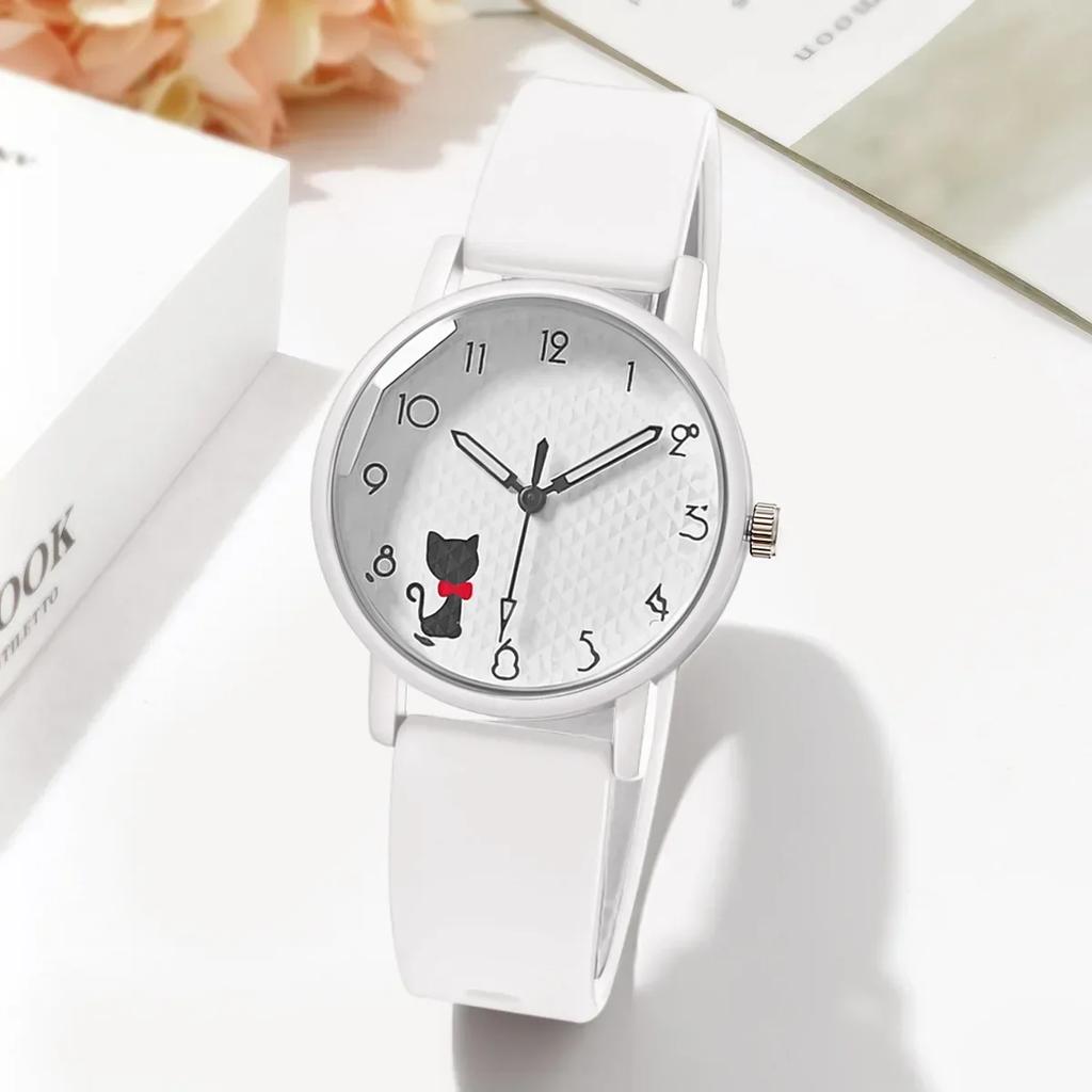 Cute Girl Quartz Watch Lovely Cat Dial Silicone Strap Women Wristwatches Sport Ladies Watches Relgio Feminino Birthday Gift