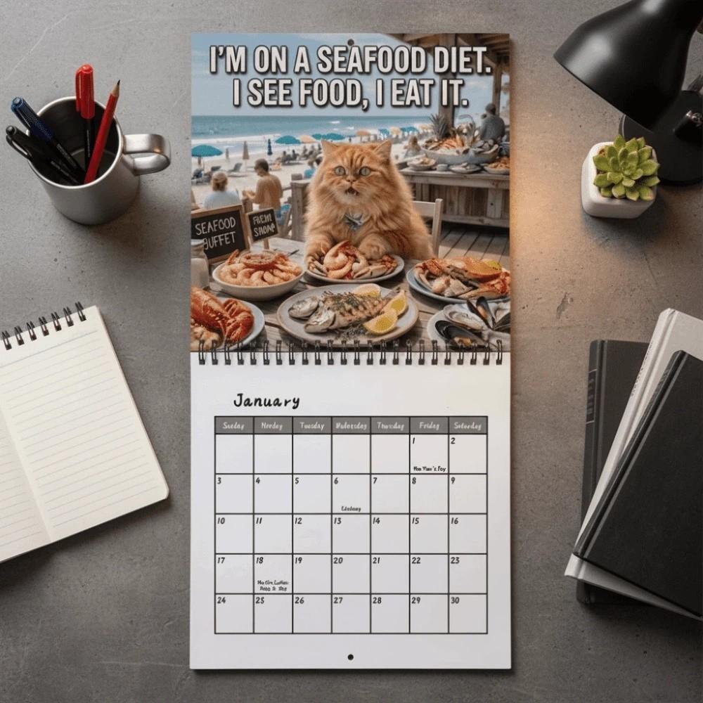 12-Month Cat Theme Monthly Calendar Thick Paper Wall Hanging Calendar Home Decoration