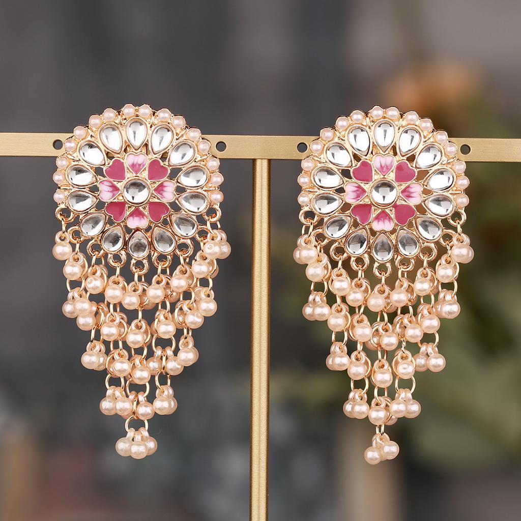 New European and American retro palace-style bell tassel earrings, exclusively for foreign trade, pearl jewelry, alloy earrings