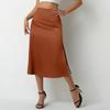 Women's Satin Skirt Summer Long Slit Professional A-line Skirt High Waist Skirt