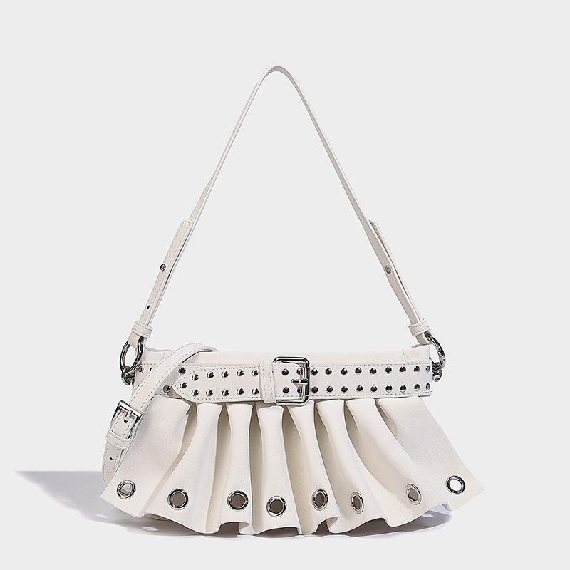 2025 Spring New Fashionable Single-Shoulder Underarm Bag, High-Value Pleated Handbag, Trendy Rivet Crossbody Women's Bag