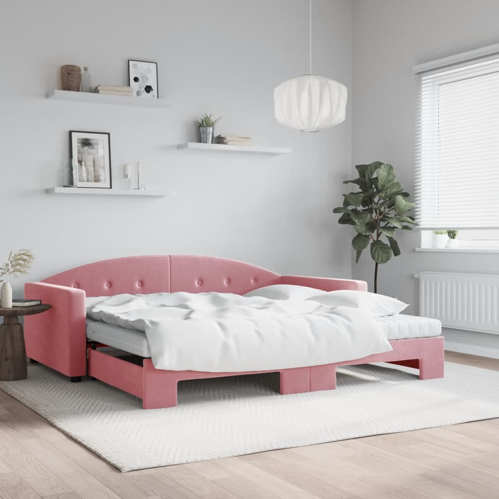 Pull out Day Bed with Mattresses Pink 100x200 cm Velvet
