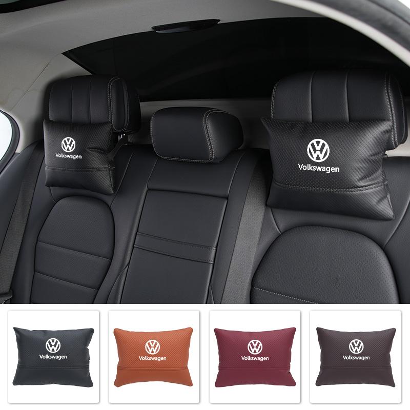 Cup Holders Car Leather Headrest Neck Support Seat Pillow Accessories For Volkswagen VW Scirocco Jetta Beetle Golf Passat Polo T