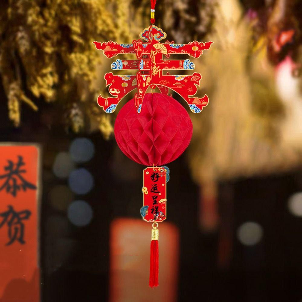 3pcs Long Tassel Chun Character Lantern Pendant Honeycomb New Year Door Hanging Ornaments  Chinatown