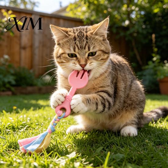 Safe Oral Care Pet Toys Molar Teeth Cleaning Fork Toy, Durable Woven Rope Training Macaron Energy Consuming Dog Colors Interactive TPR Chew