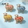 Flower Lamb Brooch Rhinestone Floral for Women, Sheep Alloy Lapel Pin, Animal Jewelry Clothing Suits Scarves Bags