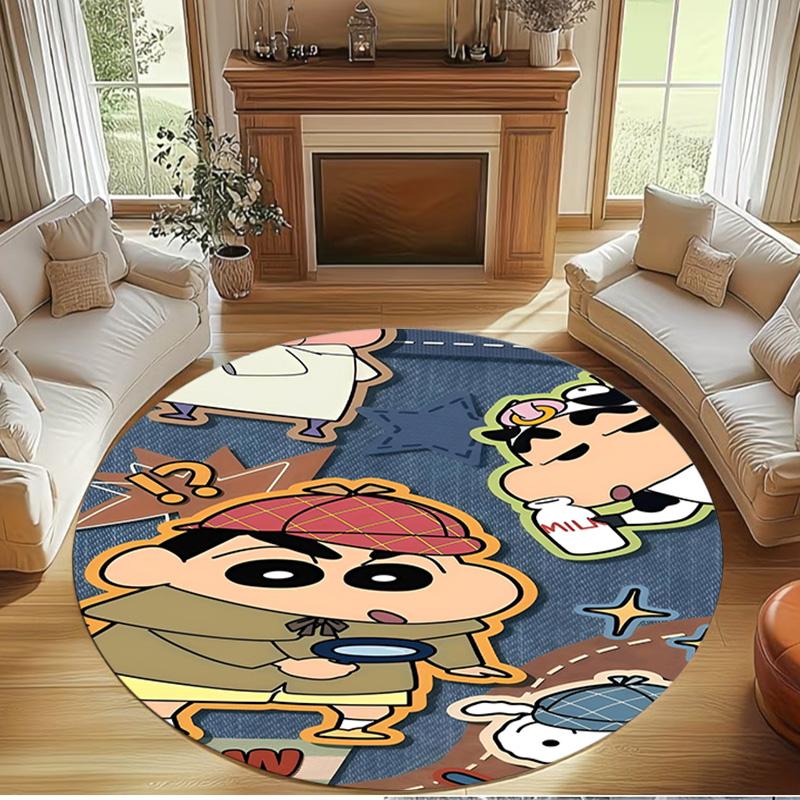 Crayon Shin Print Round Rug, Washable Floor Carpet, For Entryway Dorm Laundry Room Office Study, Home Decor Birthday Christmas Gift