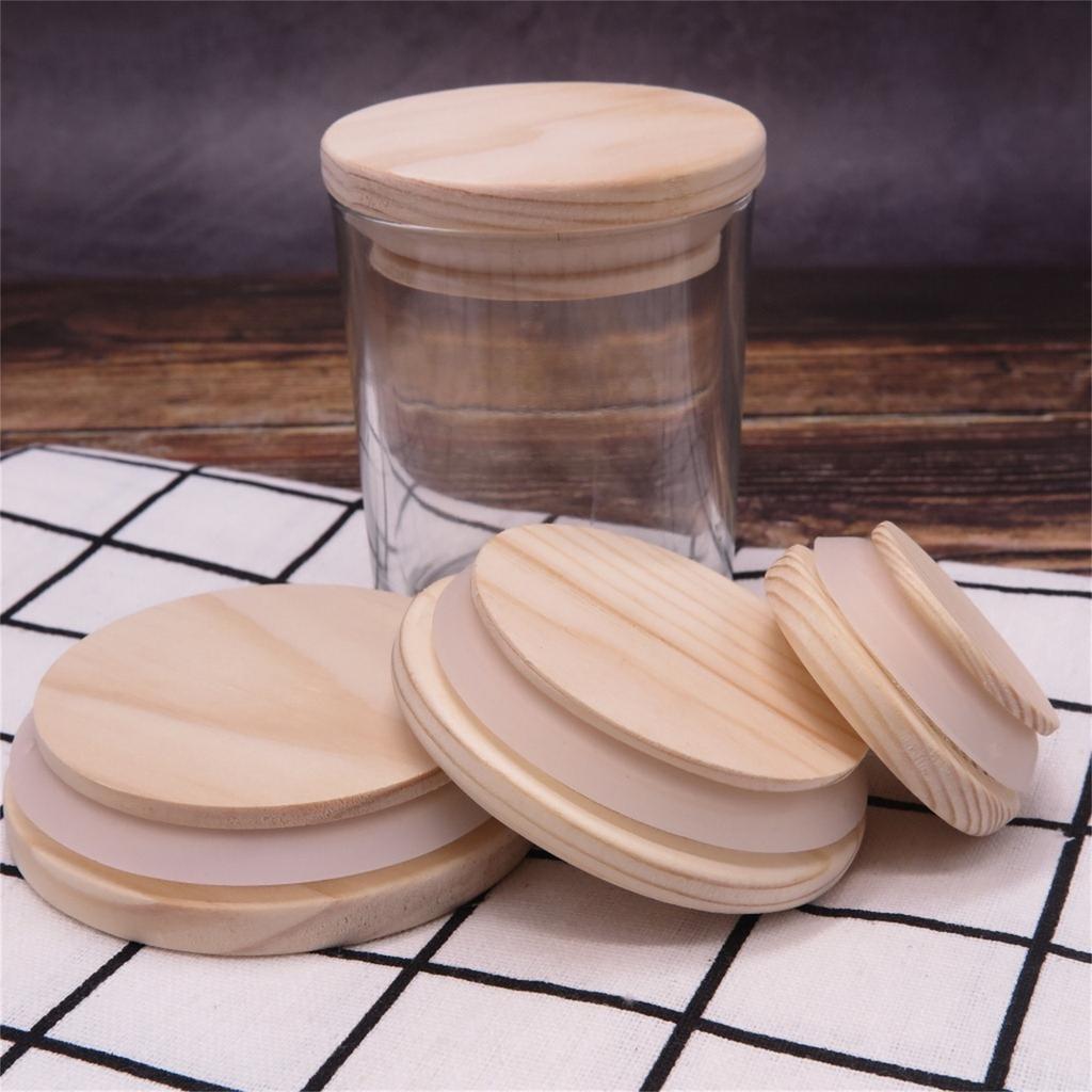 Candle Cup Glass Bottle Wooden Cover Solid Wood Cover Wooden Storage Bottle Ceramic Jar Wooden Cover