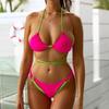 Женский купальник, сплошной цвет, треугольная сумка с лямкой на шее, сексуальный бикини с завязками на спине, пляжная одежда с высокой талией, купальные костюмы