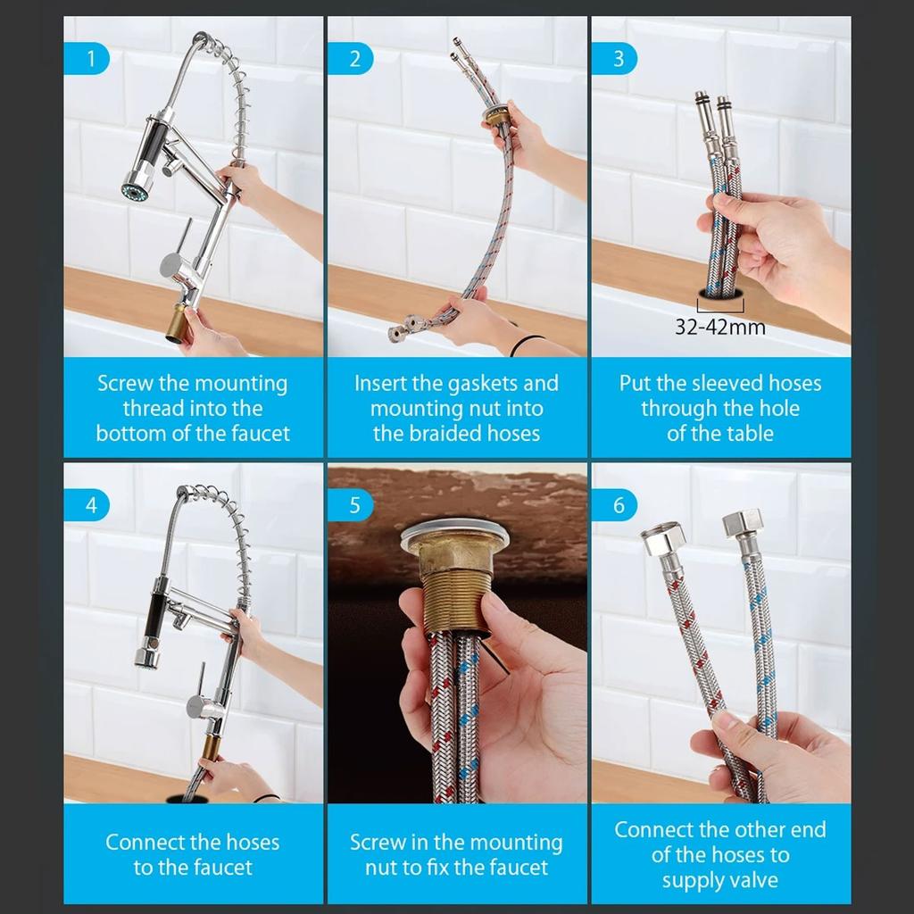 Выдвижной кухонный кран с хромированной отделкой, пружинный смеситель с поворотным изливом, раковина