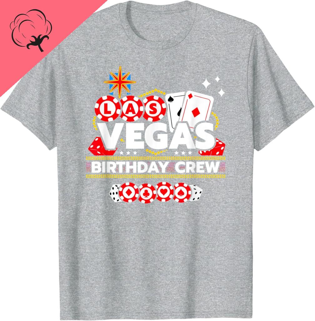 Las Vegas Birthday Party Unisex Adults TShirt Short Sleeve CrewNeck Modern Casual Themed Graphic TShirts Cotton Classic Cloth