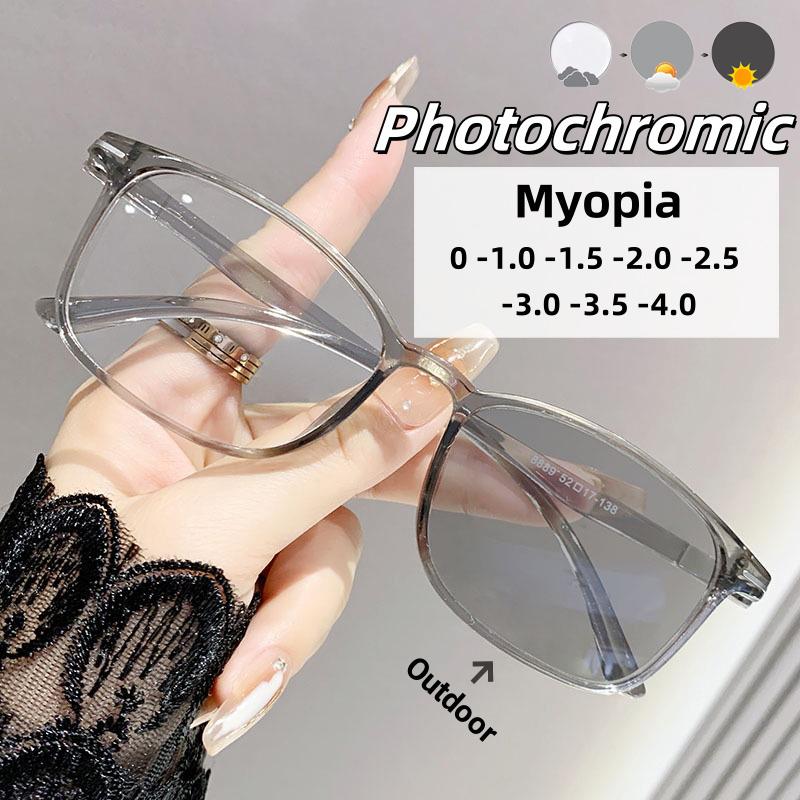 Fashionable Photochromic Myopia Glasses Retro Ultra Light Anti Blue Light Glasses Optical Prescription Eyeglasses 0 To -4.0