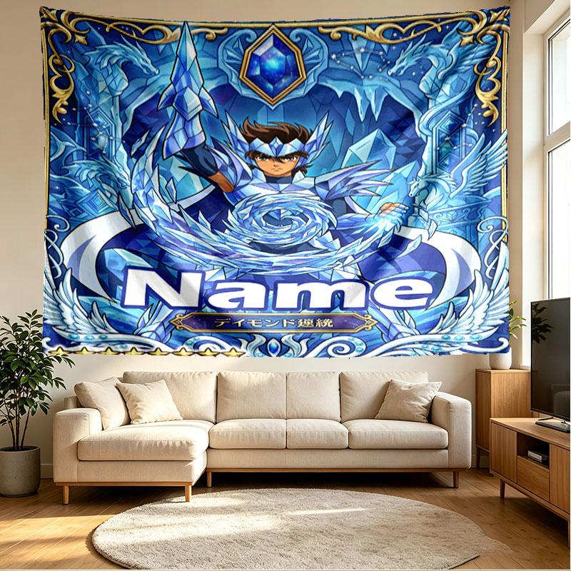 Custom Name Personalized Saint Seiya Print Tapestry, Wall Art Decor, Bedroom, Dorm, Apartment, LivingRoom, Party Backdrop, Gift for Birthday