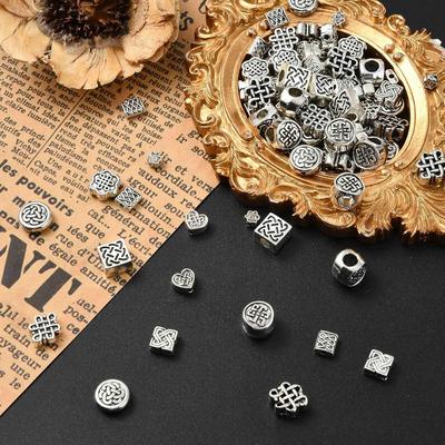 KitBeads 100 шт. 10 стилей тибетские китайские узлы круглые бусины металлические кельтские узлы квадратные прямоугольные разделительные бусины для изготовления ювелирных изделий браслетов серег