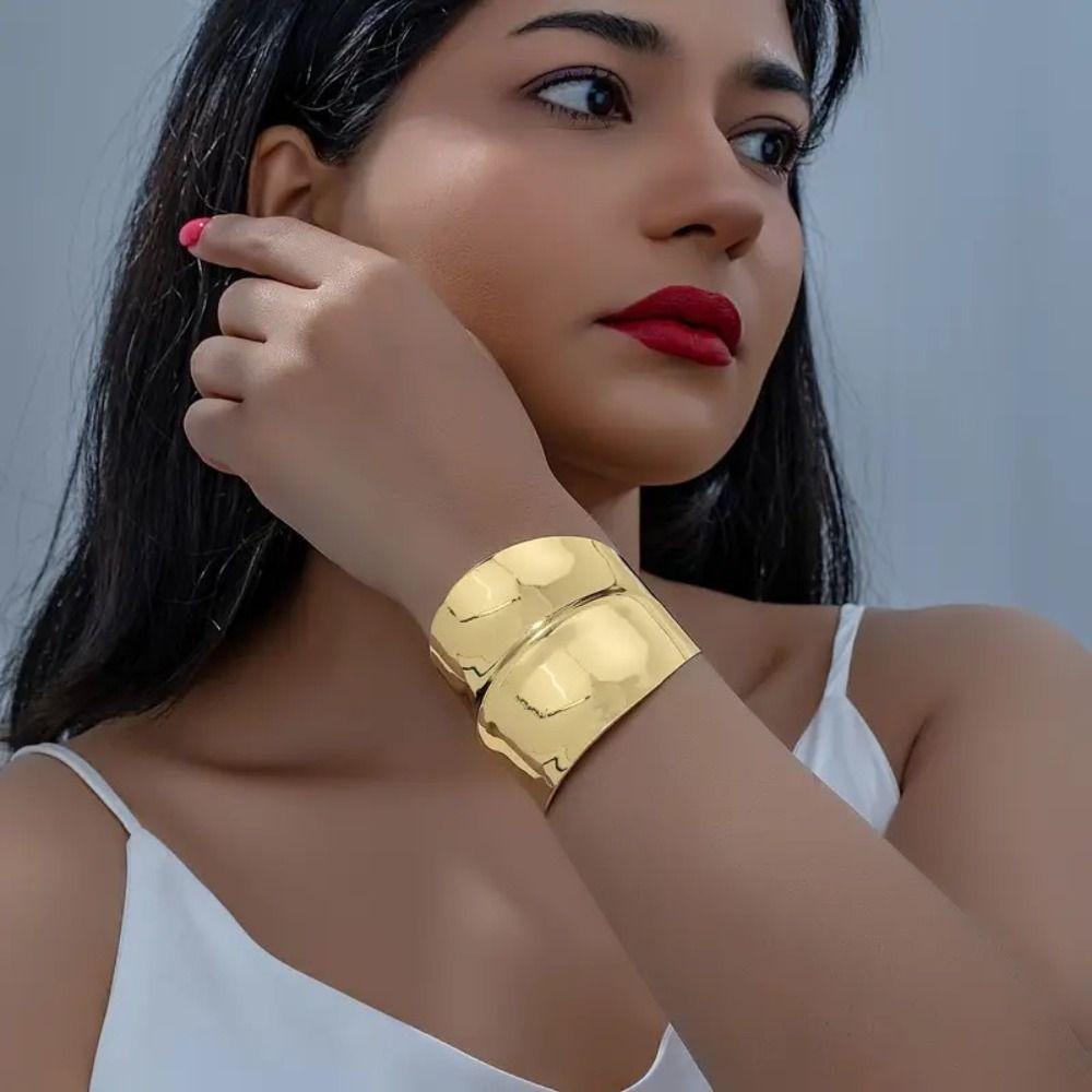 Iron Cuff Bangle Cold Wind Bold Statement Bracelet Minimalist Style Pleated Bangle  Daily