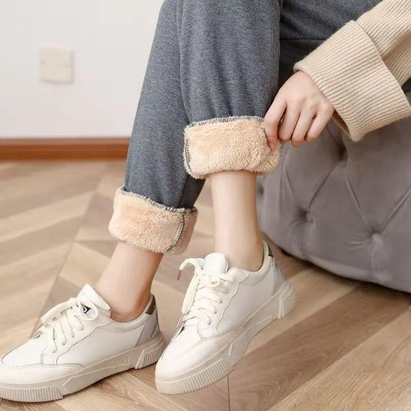 Женские зимние утепленные повседневные плюшевые штаны-брюки, теплые однотонные спортивные штаны из эластичного флиса