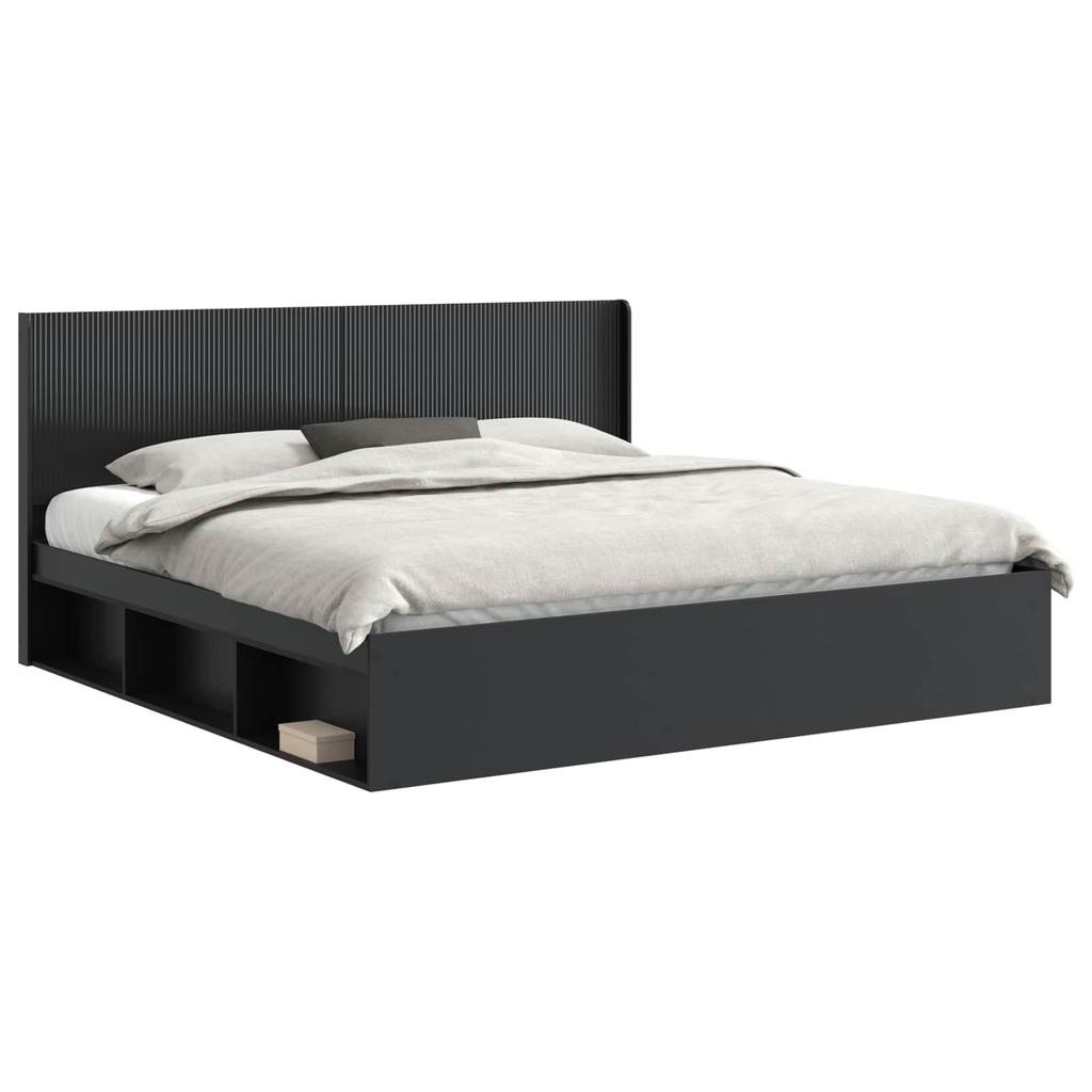 Bed Frame with Storage Space and Headboard Black 200 x 200 cm