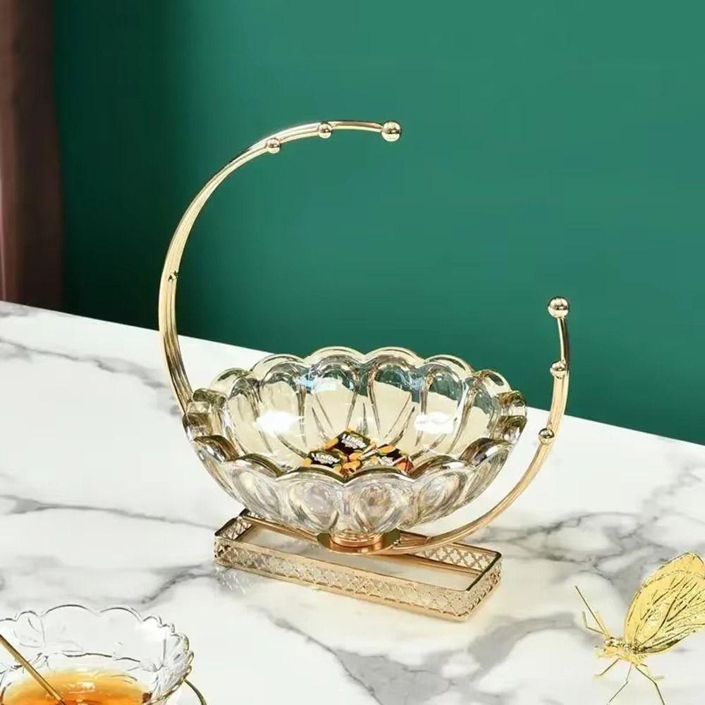 Large Capacity Amber Petal Glass Bowl Glass European Fruit Tray  Centerpiece Decoration