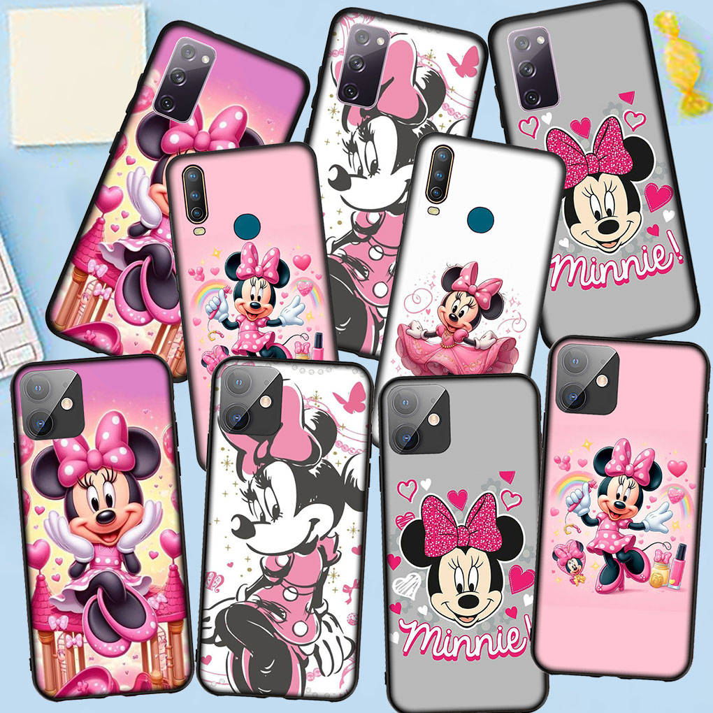 Чехол для телефона Samsung Galaxy S25 S24 S23 iPhone 16 15 Xiaomi Redmi Note 14 13 12 16E X 11 Pro Max OPPO Moto Huawei A15 аниме Минни Маус розовый чехол