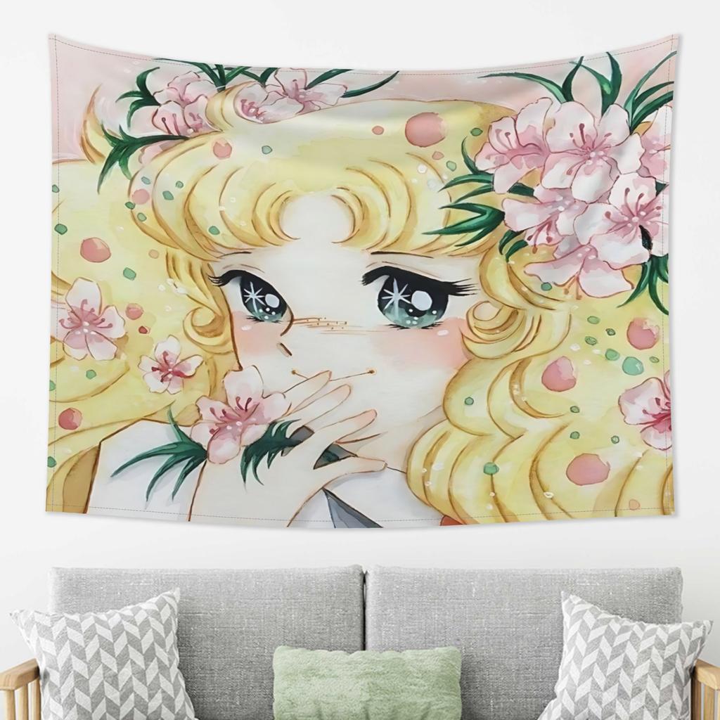 Retro Anime Girl Tapestry Watercolor Japanese Wall Carpet Sakura Girl Manga Art Hanging Cloth Room Decoration