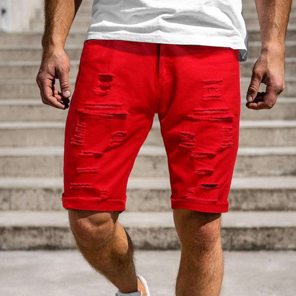 Men's Summer Casual Bright Shorts Ripped Dirty Washed Fashion Denim Shorts