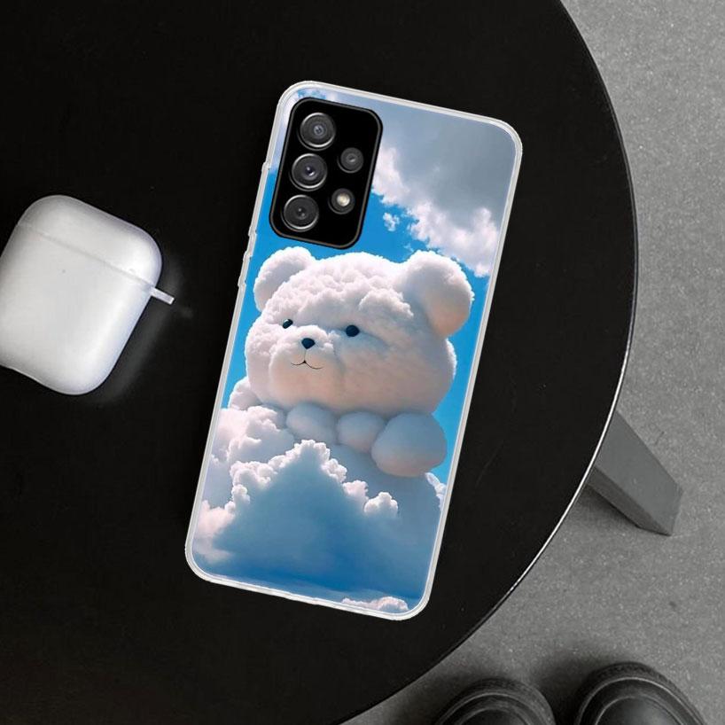 Sunny Clouds Teddy Bear Phone Case Cover for Samsung Galaxy A12 A22 A32 A52 A72 A02S A51 A50S A31 A20S A10S Note 20 Ultra 10 Plu