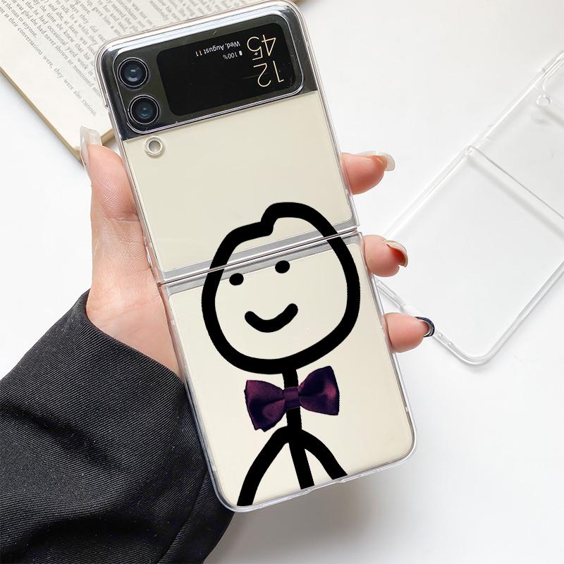 Чехол для телефона Samsung GalaxyZ Flip 4 5 Fold Clear Hard PC Shell Cute Cartoon Matchman для Samsung Z Flip 3 Cover Funda Bumper