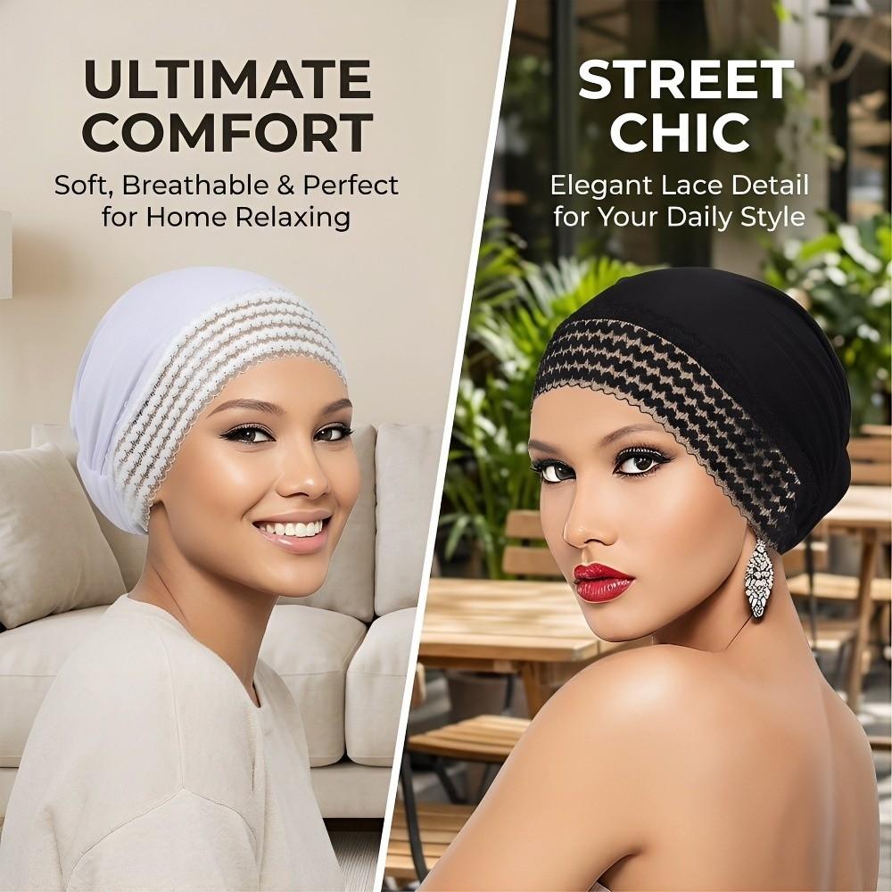 Full Coverage Headwrap Cap Lace Flower Lace Trim Hat Fashion Head Wrap Cap Women Headwear
