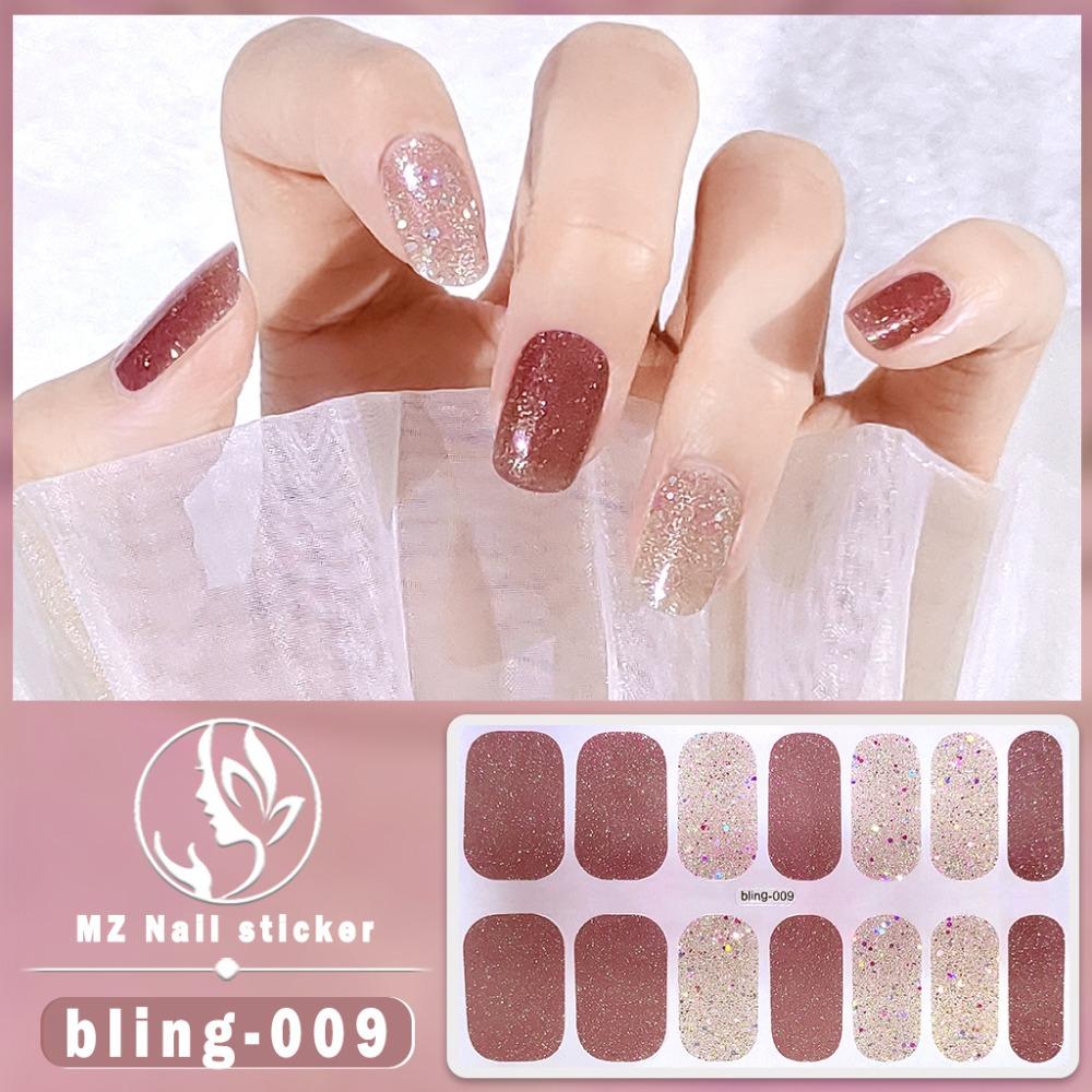 Waterproof Nail Art Sticker Glittering Gel Full Nail Wraps Fashion Gel Nail Stickers Set Nail