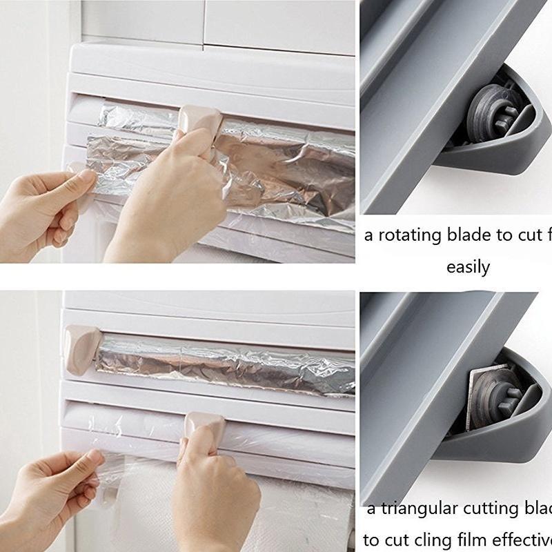 Держатель для кухонной пленки с резаком для рулонной бумаги Стеллаж для хранения бутылок соуса Организатор