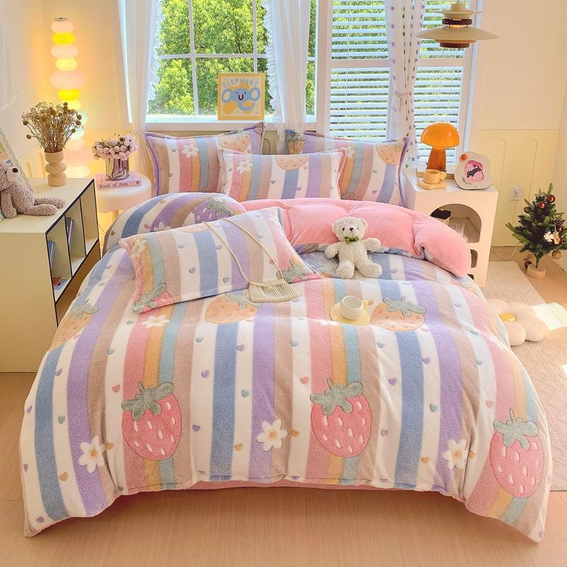 Pink Thick Fleece Flower Duvet Cover For Girls Winter Warm Flannel Quilt Cover 1Pc 150Cm Size Girls' Bedding Funda Nordica Cama
