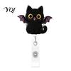 Badge Clip for Work Clothes Halloween Black Cat Pumpkin Reel, Retractable with 360 Degree Rotating Clip, Acrylic Decorative Reel ID Card Holder
