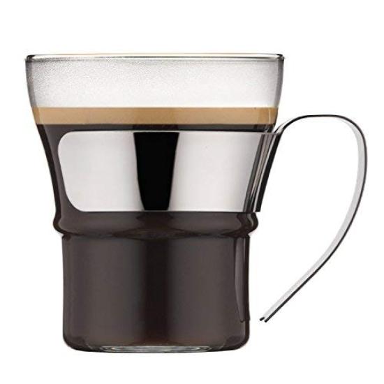 Стеклянная кружка BODUM ASSAM Tea Glass 300 мл, набор из 2 штук, ручка из нержавеющей стали, термостойкое стекло, можно мыть в посудомоечной машине [подлинный] 4552-16