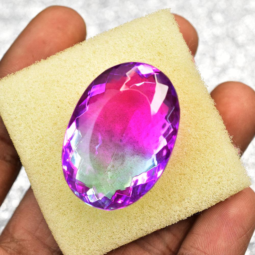 Sapphire 96.65 Ct Lab Created Bi-Color Oval Rare Certified Loose Gemstone