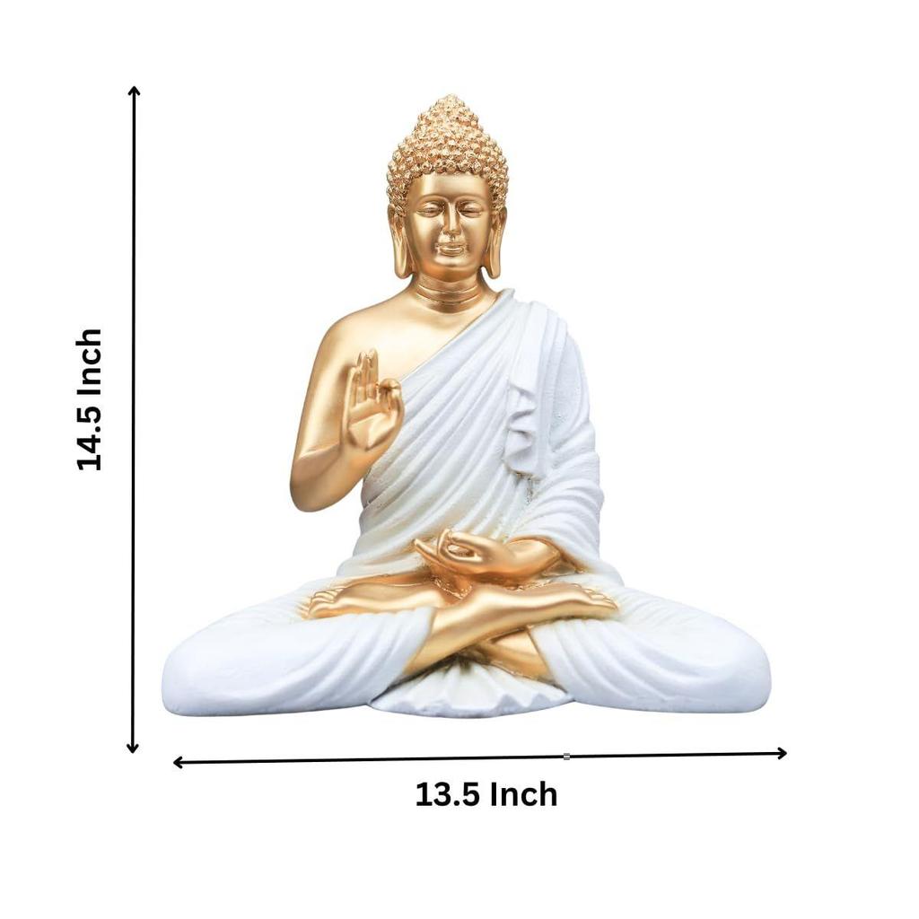 Polymarble Meditating Buddha Idols for Home Decor/Buddh/Gautam Buddha Statue Lord Figurine/Murti Religious Gift (White - 14inch)