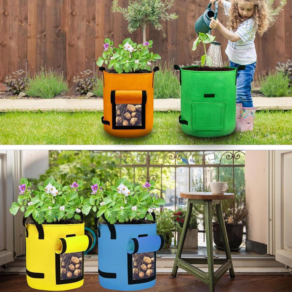 4 шт. мешки для выращивания картофеля с ручками и прозрачными крышками Дышащая ткань Горшок для томатов для сладкого картофеля, моркови Балкон Задний двор